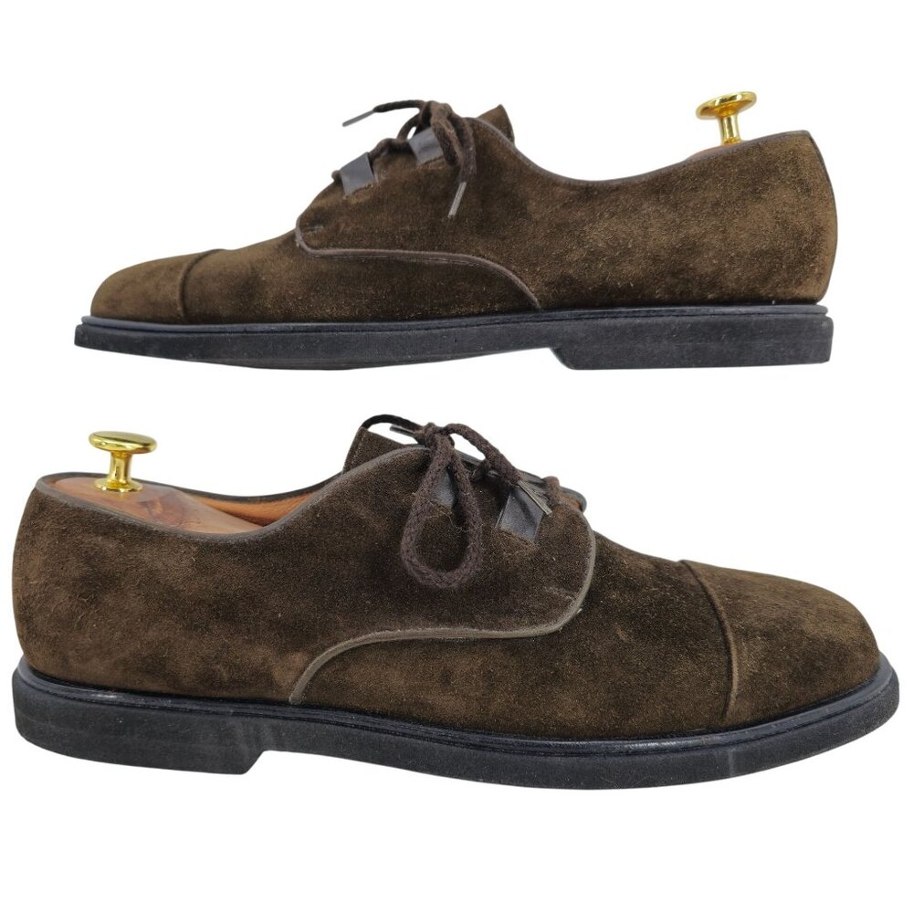Vintage Bally Switzerland Brown Suede Dress Shoes Mens 10.5 Cap-toe Derby Oxford - Picture 5 of 9